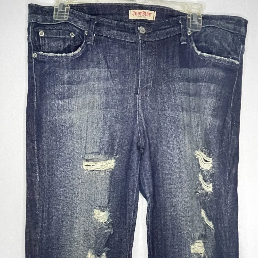 Judy Blue Jeans Women 1X Blue Denim Straight Medium Wash Distressed Destroyed